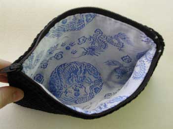 pouch, showing lining