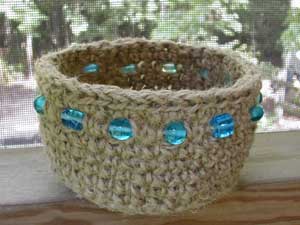 jute basket with turquoise glass beads